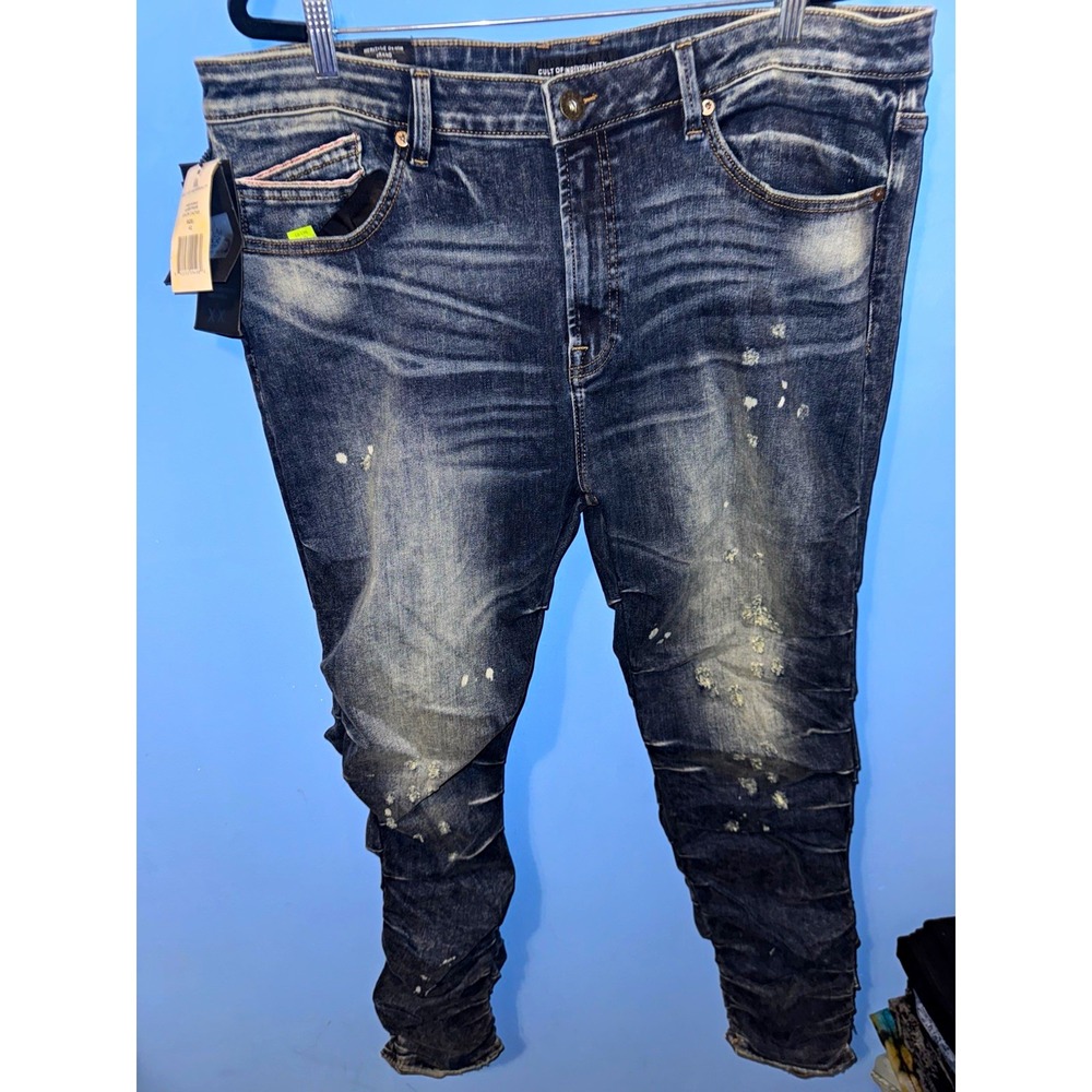 Cult of Individuality Punk Nomad Skinny Jeans Dark Wash Blue 42x32 Mens Distress